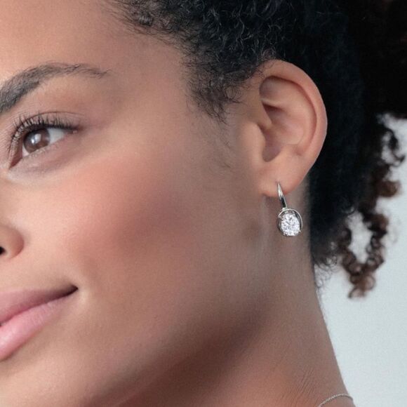 925 Sterling Silver with 4.20 Cttw White Moissanite Oval Leverback Drop Earrings - Picture 3 of 4